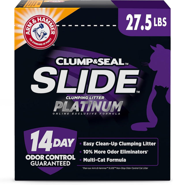 ARM & Hammer Slide Platinum Easy Clean-Up Clumping Cat Litter, 27.5 Lbs | 24/7 Odor Control, Triple-Action Freshness, Non-Stick, Low Tracking, Multi-Cat Formula, Scented1