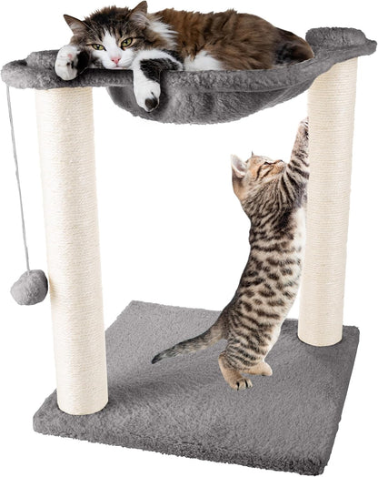 19-Inch Cat Scratching Post with Hammock ? Sisal Fabric and Carpet Small Cat Tree, Hanging Ball Toy for Adult Cats and Kittens by PETMAKER (White)7