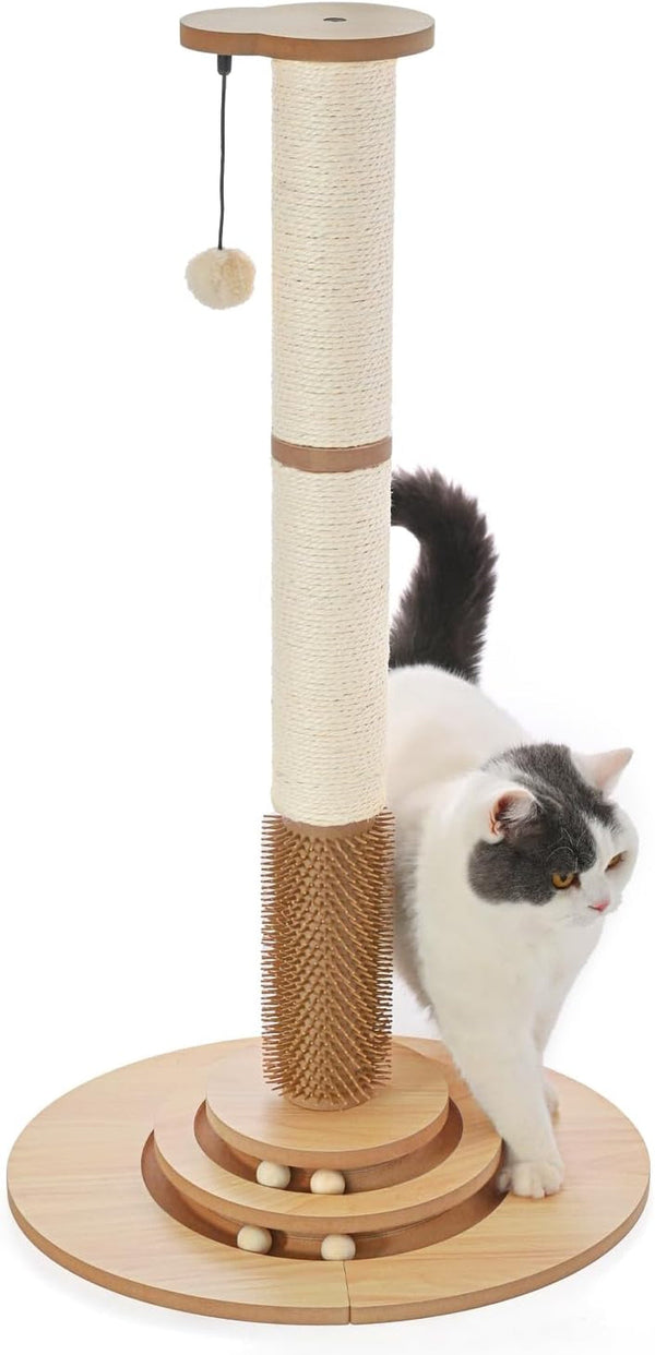 Made4Pets Cat Scratching Post for Indoor Cats with Self Groomer, 23" | Cat Scratcher with Natural Sisal Rope, Stable Base and Interactive Ball Track, Cat Toys for Kittens and Small Indoor Cats10