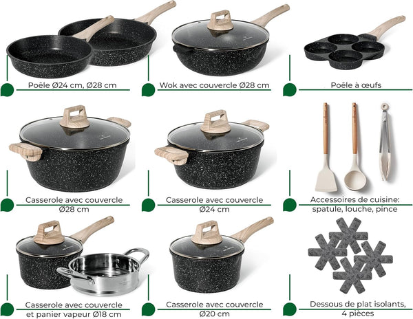 JUST PERFECTO Kitchen Pots and Pans Set with Lids Non Stick - Induction Pots Set - Pots & Pans Set without PTFE and PFOA - Cookware Pot Set Induction 21 Pcs (Black)2