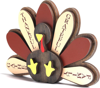 Thanksgiving Turkey Wood Table Decor Rustic Harvest Standing Wooden Sign | Autumn Centerpiece Holiday Home Tabletop Decoration Farmhouse Style7