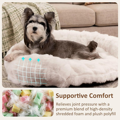 Dog Bed Couch Sofa for Small Medium Dogs Cats 30X30X9 round White | round Plush, Orthopedic, Washable, Removable Cover, Anxiety Relief3
