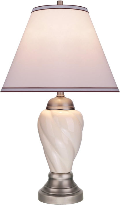 40093-1 26" High Traditional Ceramic Table Ivory with Pewter Finish Base and Hardback Empire Shaped Lamp Shade in off White, 15" Wide2
