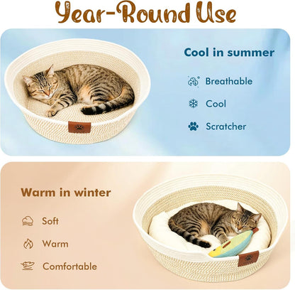 XPIY Stimulicat Handwoven Cat Basket with Fish Toy, Instinct Kitten Bed | Made of Natural Cotton Rope with a Washable Cushion. Breathable, Scratch-Resistant Pet Nest for Year-Round Comfort3