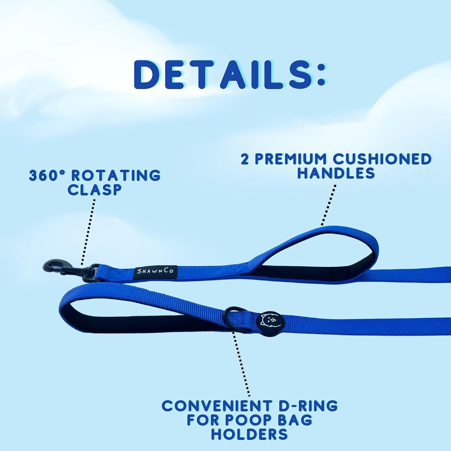 shawnco-dream-walk-dog-leash-premium-nylon-pet-leash-with-soft-neoprene-handle-for-small-medium-and-large-dogs-icy-lilac-m-l-6ft-w-2-handles