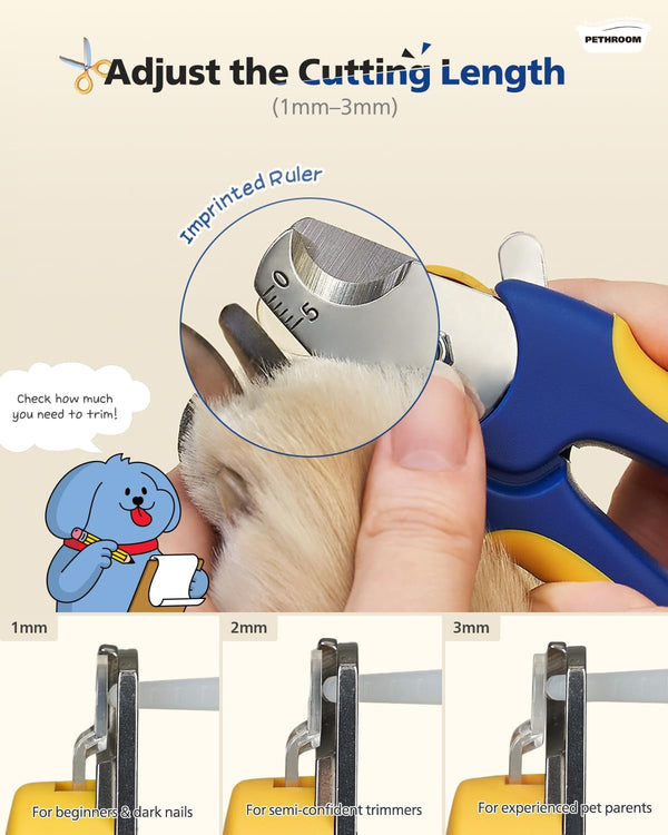PETHROOM Professional Dog Nail Clipper with Safety Guard, Avoid Overcutting | Adjustable Cutting Length 1–3Mm, Durable Stainless Steel Pet Nail Trimmer for Small, Medium & Large Dogs and Cats4