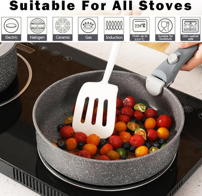 Gray Non Stick Pot and Pan Set with Removable Handle, Ceramic Cookware Set Detachable Handle, 5Pcs Induction Kitchen Camping Stackable Pots Pans, Dishwasher/Oven Safe, PTFE/PFAS/PFOA Free5