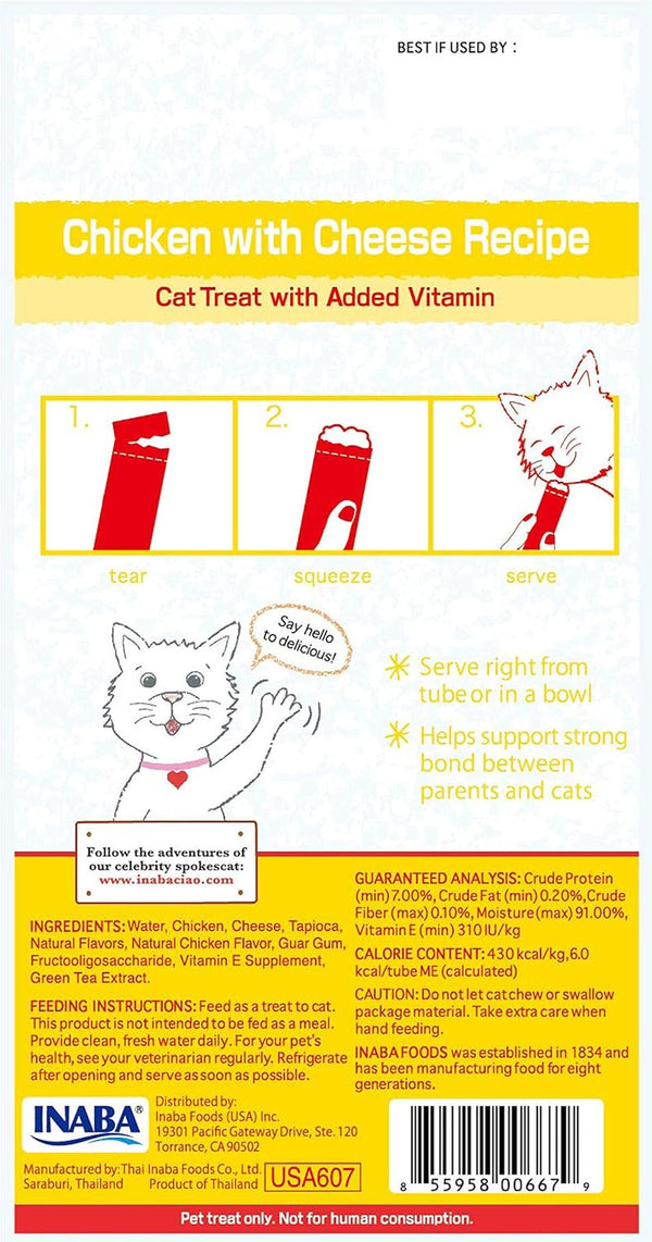 INABA Churu Lickable Purée Natural Cat Treats (Chicken with Cheese Recipe, 4 Tubes)2