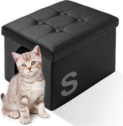 MEEXPAWS Cat Litter Box Enclosure Furniture Hidden for Small Cat, Washroom Bench Cabinet |16 X 12X13 In| Dog Proof | Waterproof inside | Easy Clean Assembly | Odor Control | Litter Box Not Include1
