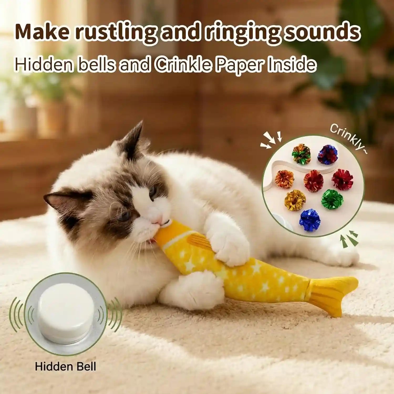 cat-toys-for-indoor-cats-fish-shaped-pillow-2-pack-yellow-purple-5000mg-a-natural-catnip-bell-interactive-soft-chew-kicker-for-indoor-cats-kittens-crinkle-bell-fish-sound-toy