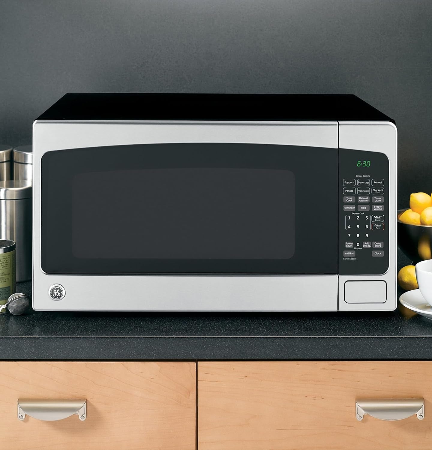 ge-countertop-microwave-oven-1-200-watt-capacity-2-0-cubic-ft-8-auto-setting-cooking-settings-child-lock-technology-kitchen-essentials-for-the-countertop-dorm-room-or-apartment-stainless-steel-large-capacity-8-convenience-cook-settings-one-touch-controls-child-lock-technology-glass-turntable