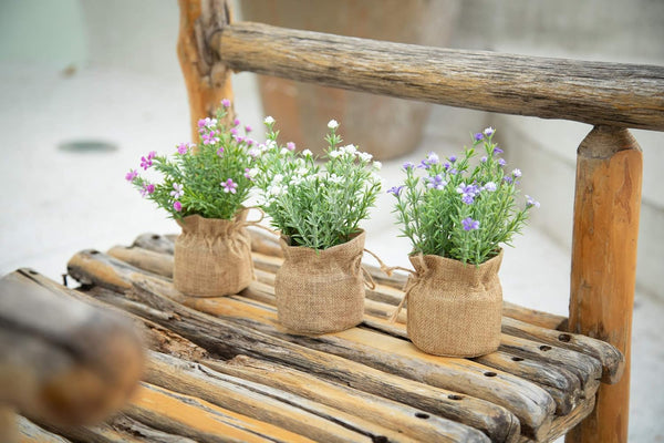 Babys Breath Artificial Flowers in Small Burlap Bag Vases 3Pcs -Gypsophila Faux Flowers Farmhouse Home Coffee Table Bookshelf Office Desk Decorations Kitchen Dining Room Fake Plants Indoor4