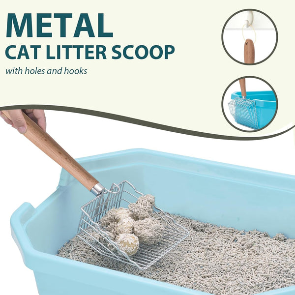 Cat Litter Scoop, Kitty Metal Scooper with Hook and Hole, Non Stick | Stainless Steel Kitten Poop Lifter, Durable & Heavy Duty Sifter, Easy to Clean, Saves Time, for Litter Box2