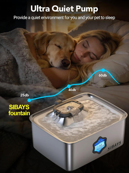 SIBAYS 4Gal/15L Dog Water Fountain, Stainless Steel Pet Water Fountain with Water Level Window & LED Light, Quiet Automatic Dog Water Bowl Dispenser for Large Dogs & Multi-Pet, Easy to Clean FS815