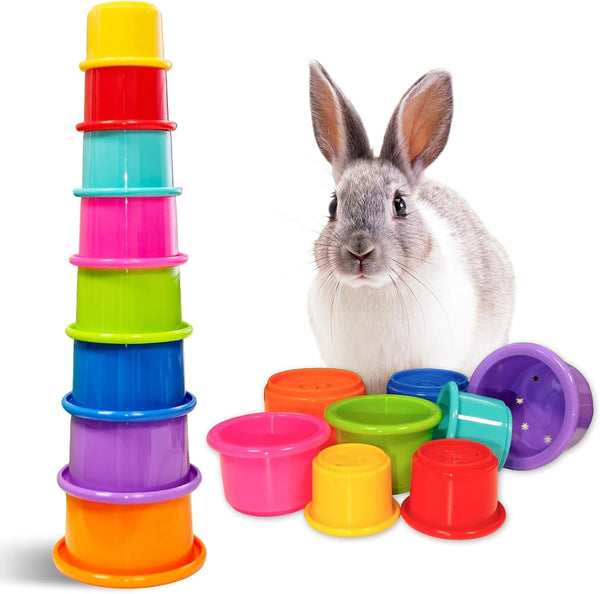 8 Pcs Stacking Cups for Small Animal Toys,Nesting Rabbit Toys of Different Sizes,Safe Plastic Colorful Nesting Toys for Bunny Guinea Pig Hiding Food and Playing8