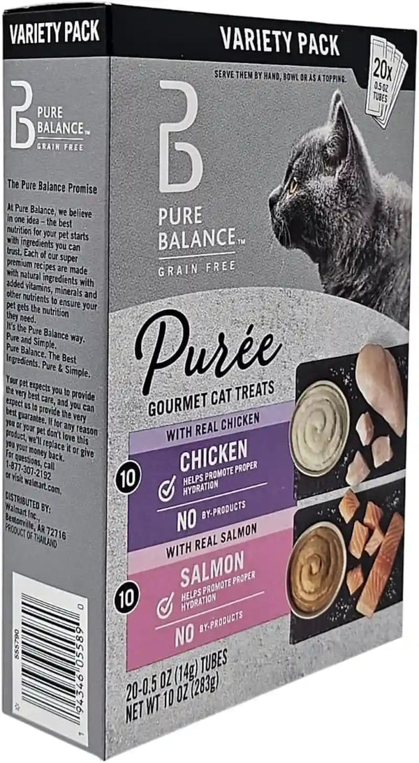 Pure Balance Chicken and Salmon Puree Cat Treats, 20 Tube Variety Pack, 10 Ounces3