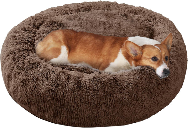 JOLLYVOGUE Small Dog Bed, Calming Soft Anti-Anxiety Donut Cat Bed, Washable round Fluffy Cushion for Small and Medium Pets (20")24