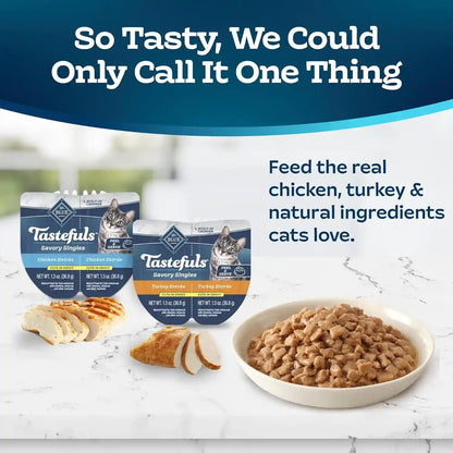 Blue Buffalo Tastefuls Savory Singles Variety Pack, Wet Cat Food in Gravy, 2.6-Oz. Twin-Pack Trays, Chicken & Turkey Entreé (12 Count)3