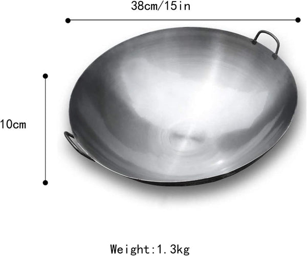 Cast Iron Wok with 2 Handled,Woks and Stir Fry Pans - Chinese Hammered Wok round Bottom Pow Wok - Traditional Chinese Japanese Woks (Size : 38Cm/14.9In)4
