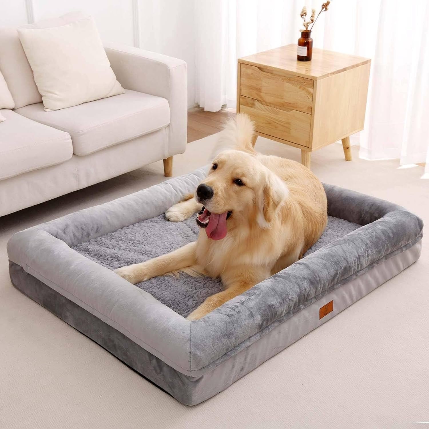 xl-orthopedic-waterprood-dog-bed-for-extra-large-size-dogs-360-degree-bolster-support-egg-crate-foam-waterproof-liner-non-slip-bottom-machine-washable-cover-45-x-35-inch