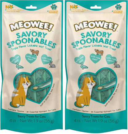 MEOWEE! Savory Spoonables Variety Pack, 12 Count Tube, Triple Flavor Squeezable Lickable Wet Treats for Cats with Built-In Spoon for Less Mess23