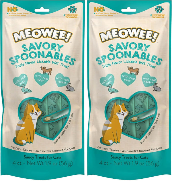 MEOWEE! Savory Spoonables Variety Pack, 12 Count Tube, Triple Flavor Squeezable Lickable Wet Treats for Cats with Built-In Spoon for Less Mess23