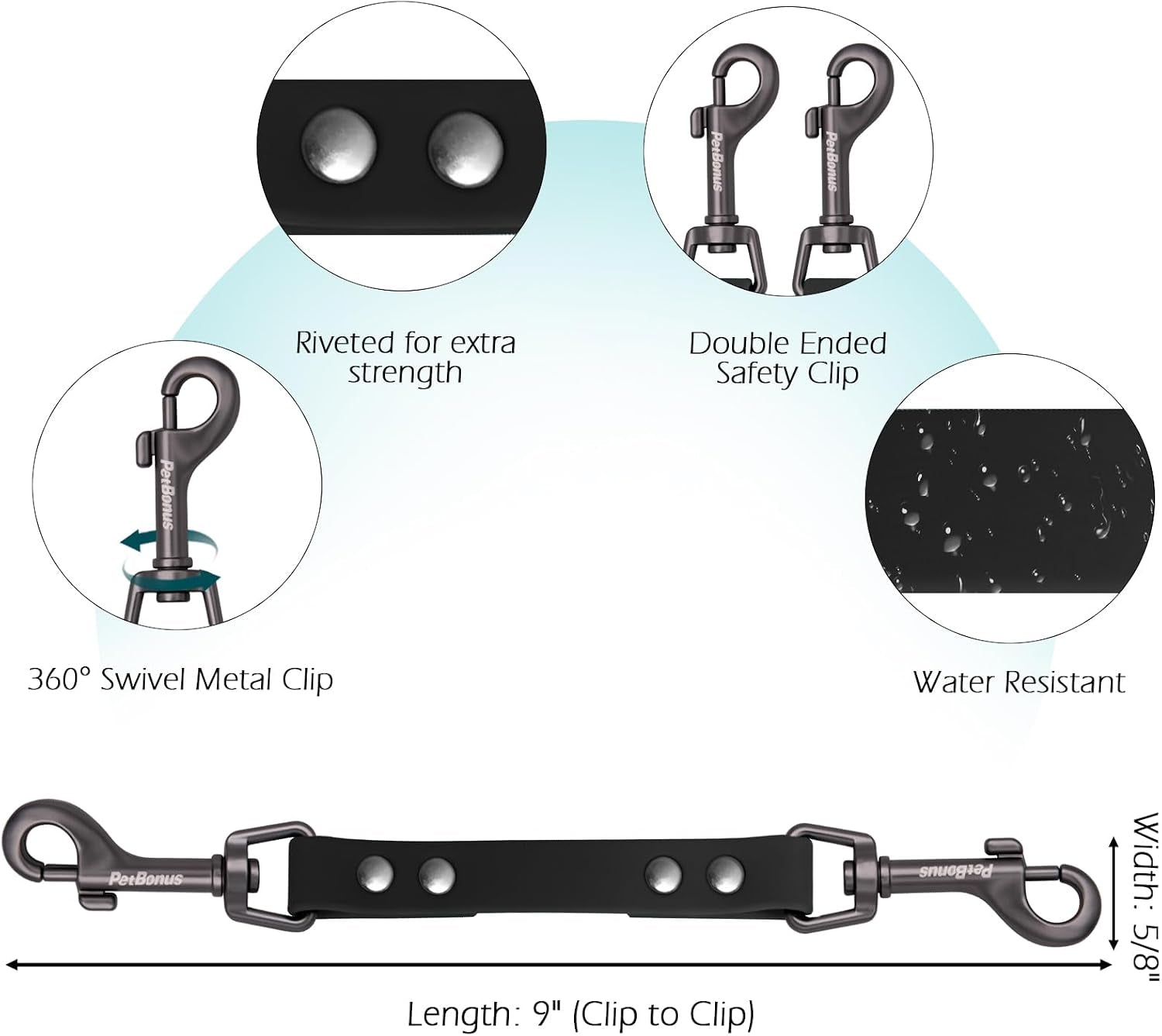 petbonus-waterproof-dog-collar-safety-clip-odor-proof-backup-safety-clip-for-harness-prong-standard-collars-heavy-duty-double-ended-clasp-durable-dog-leash-connector-for-training-walking-black