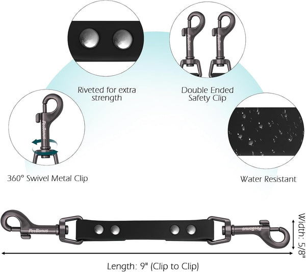 Petbonus Waterproof Dog Collar Safety Clip, Odor Proof Backup Safety Clip for Harness, Prong, Standard Collars, Heavy Duty Double Ended Clasp, Durable Dog Leash Connector for Training Walking (Black)2