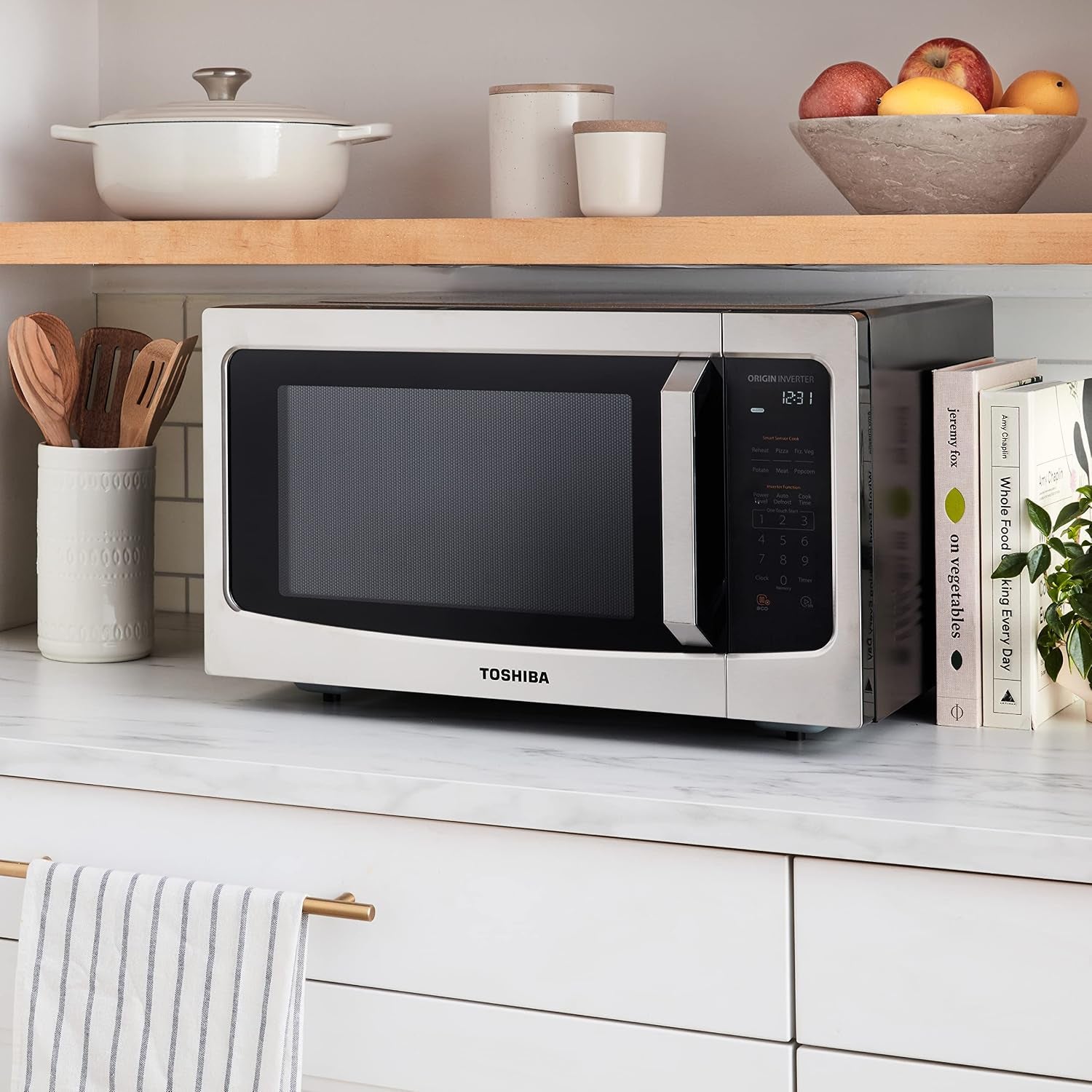 ml-em45pitss-countertop-microwave-oven-with-inverter-technology-kitchen-essentials-smart-sensor-auto-defrost-1-6-cu-ft-13-6-removable-turntable-33lb-1250w-stainless-steel-smart-sensor-auto-defrost-13-6-removable-turntable-mute-function-1250w-stainless-steel