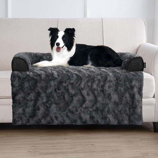 Calming Large Dog Bed for Couch, 41 X 37 Inch Removable Couch Cover for Dogs Washable, Non-Slip Fluffy Plush Dog Sofa Mat for Furniture Protector - Grey21