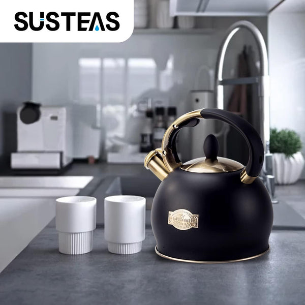 Whistling Tea Kettle, 2.7QT Food-Grade Steel Teapot, BLACK | Tea Pot for Stove with Ergonomic Handle, with 1 Silicone Pinch Mitt, for Induction, Gas, Electric, Radiant Cooktops5