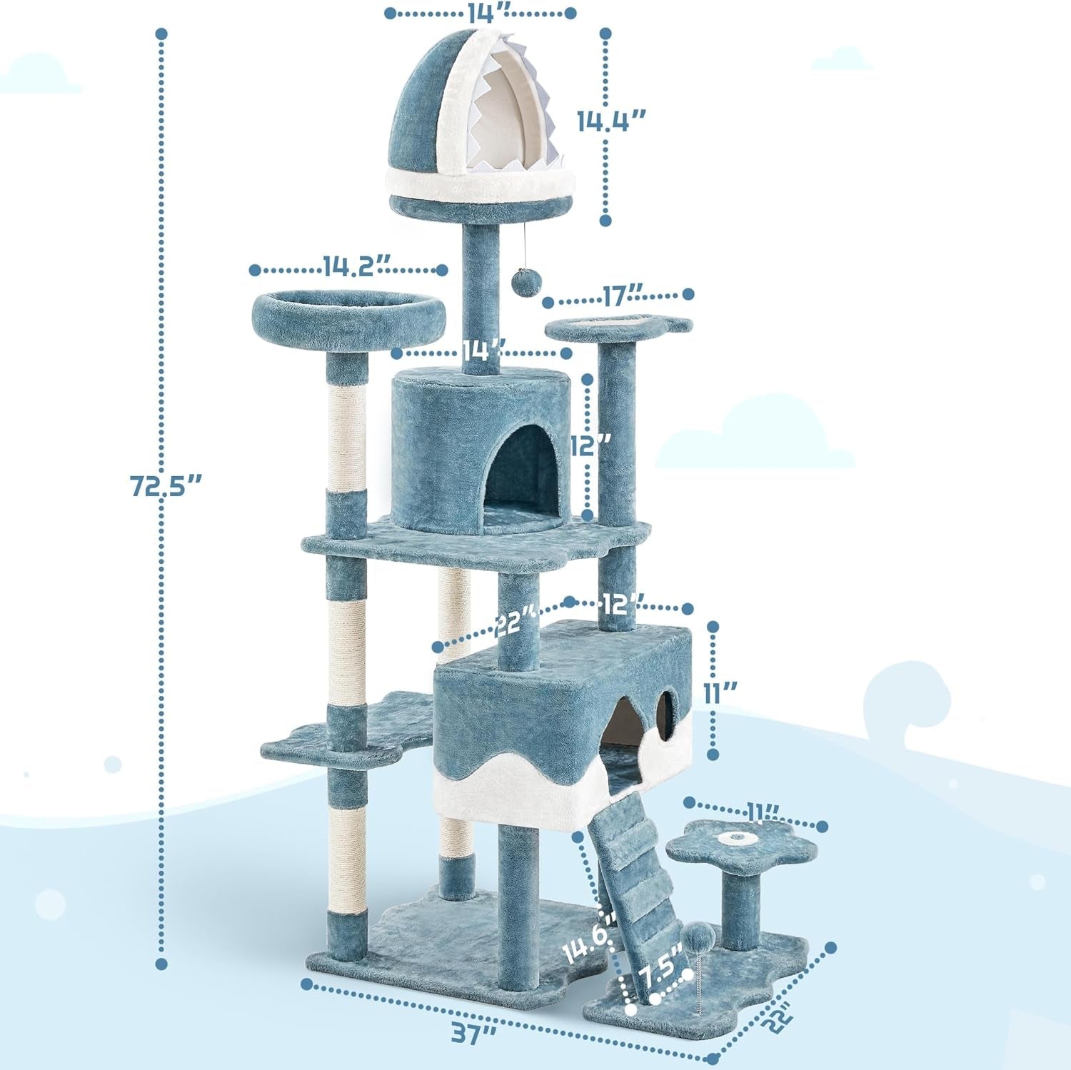 yaheetech-72-5in-shark-cat-tree-shark-mouth-bed-2-condos-blue-white-ocean-themed-design-multi-level-layout-2-wide-perches-interactive-toys-sturdy-anti-wobble-spacious-for-multi-indoor-cats