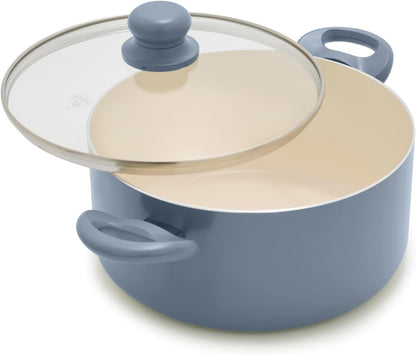 5QT Ceramic Nonstick Stockpot with Lid, Slate Blue | Pfas-Free Nonstick Coating, Casserole Pot, Soup Pot, Pasta Pot, Induction Ready, All Stovetop Compatible, Dishwasher Safe1