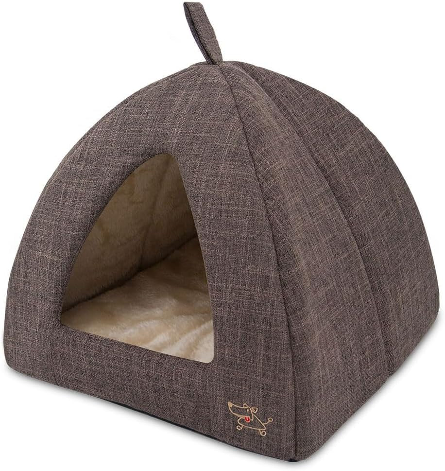 best-pet-supplies-cat-bed-for-indoor-cat-domed-tent-house-with-removable-pillow-covered-cat-cave-for-small-dog-puppies-and-all-breeds-of-cats-tan-19-x-19-x-h-19