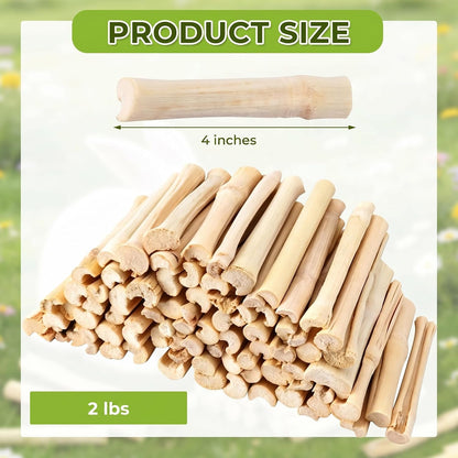 2Lb Sweet Bamboo Chew Sticks for Rabbits & Guinea Pigs - Natural Molar Teething Treats, 60-75 Sticks, Dental Grinding Toys for Hamsters, Chinchillas, Rats & Small Animals2