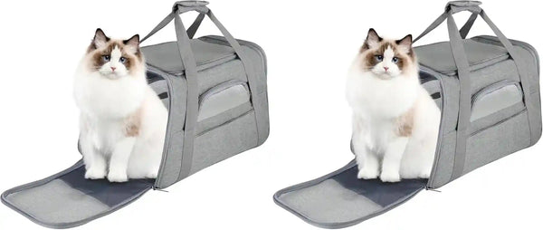 Fluffydream Pet Travel Carrier Soft Sided Portable Bag for Cats, Small Dogs, Kittens or Puppies, Collapsible, Durable, Airline Approved, Travel Friendly (Grey, 17.0" L X 10.0" W X 11.0" H) (Grey)9