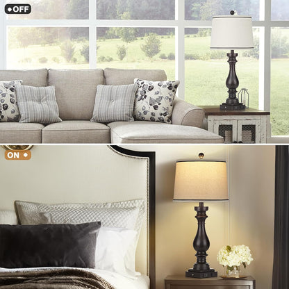 Table Lamps for Living Room,Vintage Bedside Nightstand Bedroom Lamp,Single | USB C+A Ports & AC Outlet,3-Way Dimmable Touch Control,Black,Farmhouse,Retro,29" Tall6