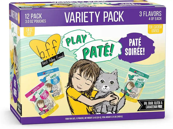 Weruva B.F.F. Play - Best Feline Friend Paté Lovers, Aw Yeah!, Paté Partay! Variety Pack, 3Oz Pouch (Pack of 12)21