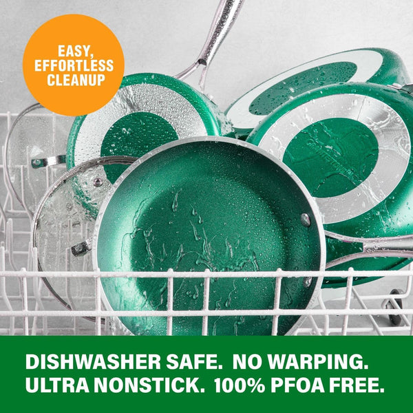 10 Inch Non Stick Frying Pan Skillet Granite Coated Egg & Omelette Pan, Non Toxic PFOA Free, Metal Utensil Safe, Aluminum, Oven Safe to 500°F, Dishwasher Friendly, Emerald Green4