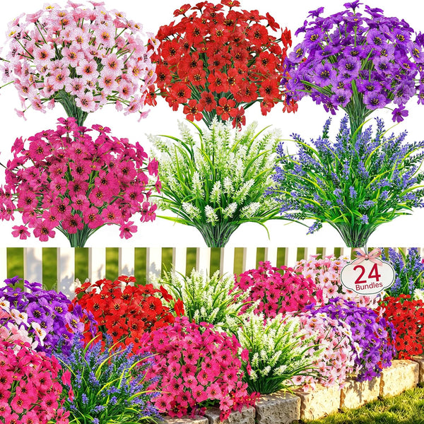 24 Bundles UV Resistant Artificial Flowers for Outdoors Mixed Colors Fake Flowers for Garden Porch Patio Fence Decor1
