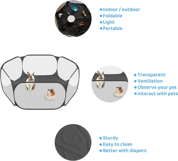 Amakunft Small Animal Playpen, Pop-Up Portable Play Yard for Guinea Pigs, Rabbits, Hamsters, Hedgehogs, Foldable Exercise Fence with Breathable Mesh for Indoor Outdoor Use | 47 X 24 X 15 in Portable Guinea Pig Play Pen with Breathable Mesh, Folds Flat for Storage and Travel, for Small Pet Play2