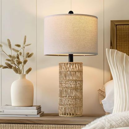 22.5" Boho Table Lamps Set of 2 for Living Room, Bedside Lamp for Nightstands, Rattan Lamp for Bedroom, Farmhouse Table Lamp for Room Decor, End Table, Retro, Brown（Not Include Bulbs）6