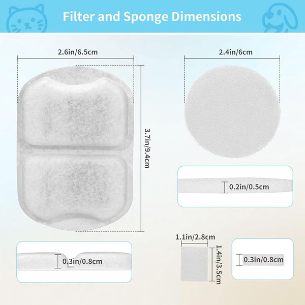 16 Set Dog Fountain Filter Replacement for 7L/230Oz/1.8G Stainless Steel Dog Water Dispenser, YOIHABV Cat Fountain Filters, Triple Filtration Pet Water Filter, Replacement Filters and Sponges7