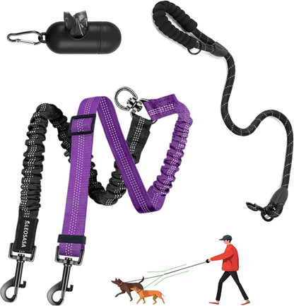 Double Dog Leash - 360°Swivel Tangle Free Splitter Attachment, 2 Dogs Multi-Functional Leashes, Dual Rope for Outdoor Walk Train Small Medium Large Two Pet, Pink10