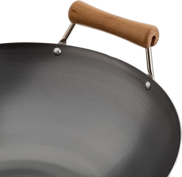 JOYCE CHEN Classic Series 14-Inch Uncoated Carbon Steel Wok Set with Lid and Birch Handles, 4 Pieces5