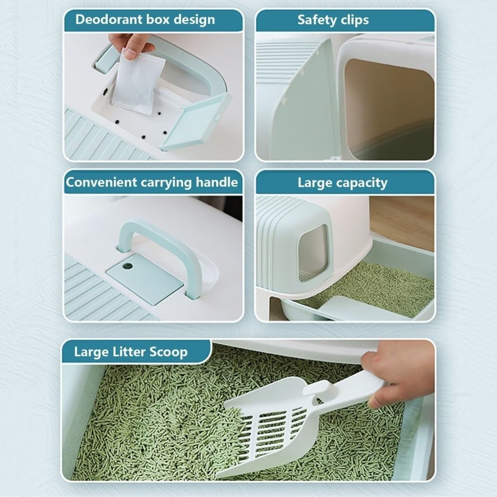 pet-supplies-hooded-cat-litter-box-with-scoop-handle-portable-enclosed-trayblue