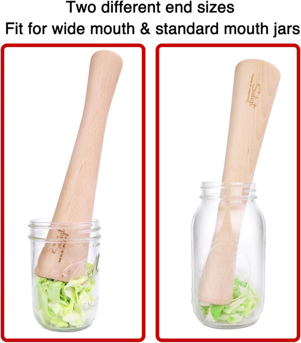 12" Sauerkraut Pounder for Mason Jars Vegetable Fermentation | One Piece of Solid Wood5