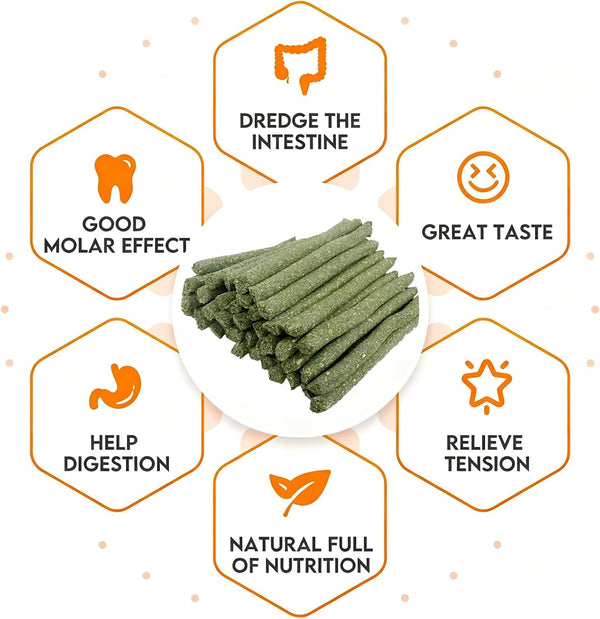 50Pcs Natural Timothy Hay Sticks, Rabbit Chew Toys Molar Teeth Grinding Sticks, Bunny Treats for Chinchillas, Guinea Pigs, Hamsters & Small Animals6