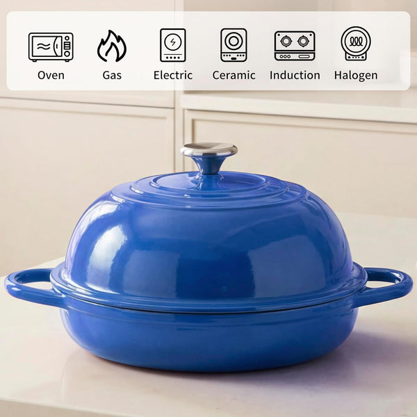 Dutch Oven Cast Iron Bread Oven with Cloche Dome Lid for Baking Sourdough, Artisan Bread, Pizza | Enameled Cast Iron Combo Cooker for Baking, Braising, Roasting | Magenta Enameled Finish4