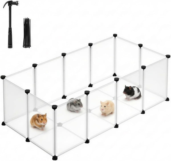 SONGMICS 20 Panels Pet Playpen with Floor, Small Animal Playpen, Pet Fence Indoor, DIY Plastic Enclosure for Guinea Pigs, Bunny, Hamsters, Hedgehogs, 49.2 X 24.8 X 16.5 Inches, White ULPC001W011
